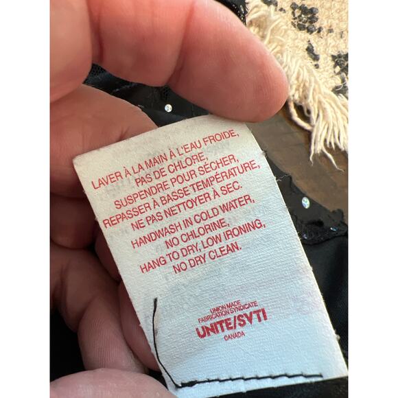 Vintage Joseph Ribkoff size 10 black lace and rhinestone zip jacket Union made - Picture 5 of 6